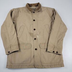 LL Bean Chore Coat Mens Large Faded Beige 90s Vtg Distressed Barn Jacket